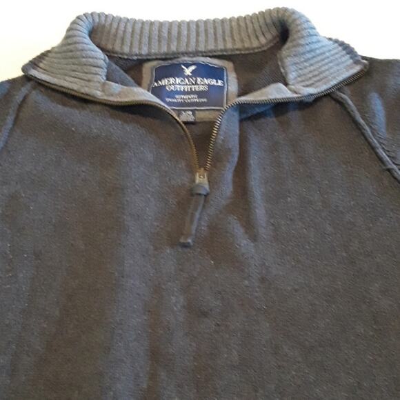 Mens Sz L Gray 1/4 Zip Ribbed Collar Y2K Grunge Preppy Sweater American Eagle - Picture 5 of 12